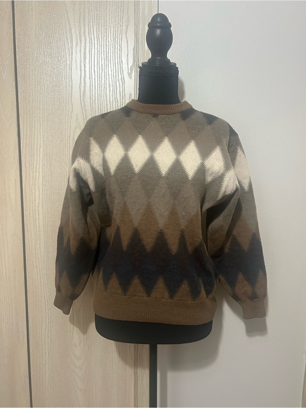 Jos. A. Bank Brown and Cream Argyle Crewneck Sweater